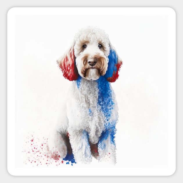 [AI Art] Red, blue and white Labradoodle Sticker by Sissely